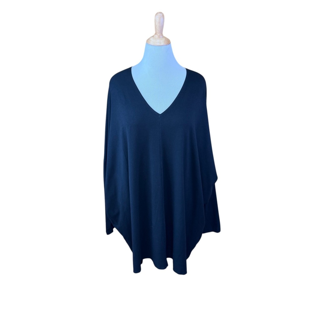 Bryn Walker Black Bamboo Organic Cotton V-Neck Tunic Top Lagenlook 1X USA